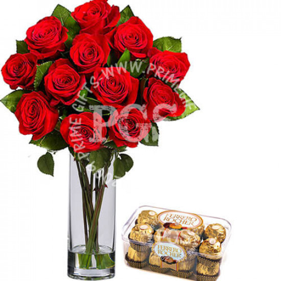 12 Imported Red Roses with Chocolates 12 Imported Red Roses with Chocolates