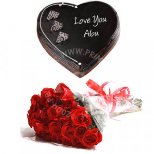 Father's Day Heart Cake and 24 Red Roses Father's Day Heart Cake and 24 Red Roses