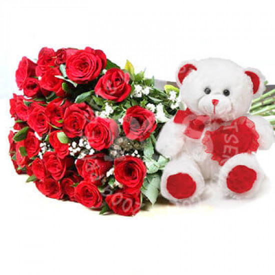 Teddy Bear and 36 Red Roses