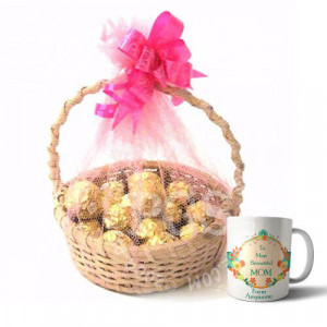 Chocolate Basket with Most Beautiful Mom Mug Chocolate Basket with Most Beautiful Mom Mug