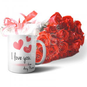 Red Roses and Personalised Mug Red Roses and Personalised Mug