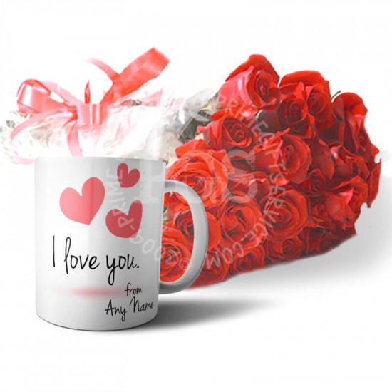 Red Roses and Personalised Mug