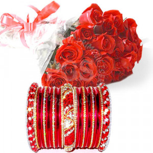 Red Bangles with Red Roses  Red Bangles with Red Roses