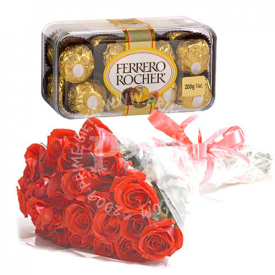 Ferrero Rocher Chocolates and 24 Red Roses Ferrero Rocher Chocolates and 24 Red Roses