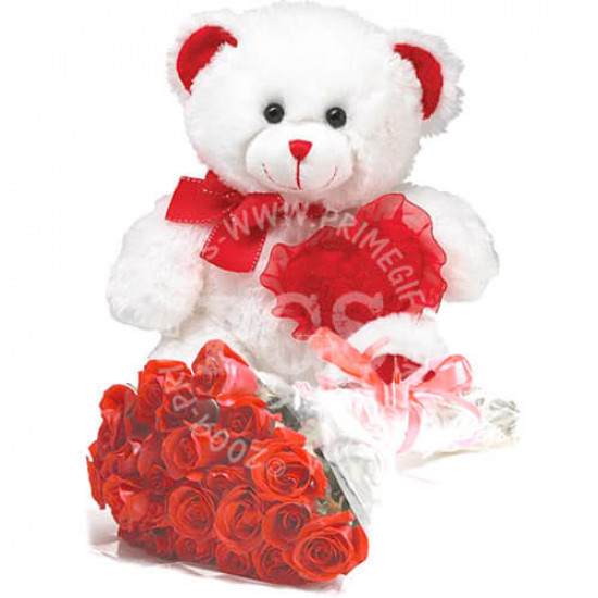 Teddy Bear and Red Roses