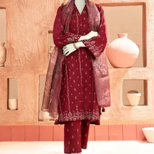 MAROON LAWN PASTE PRINTED UNSTITCHED 3PC
