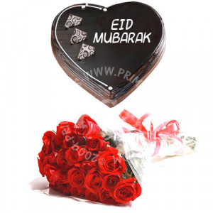 Heart Shape Eid Cake with Roses Heart Shape Eid Cake with Roses